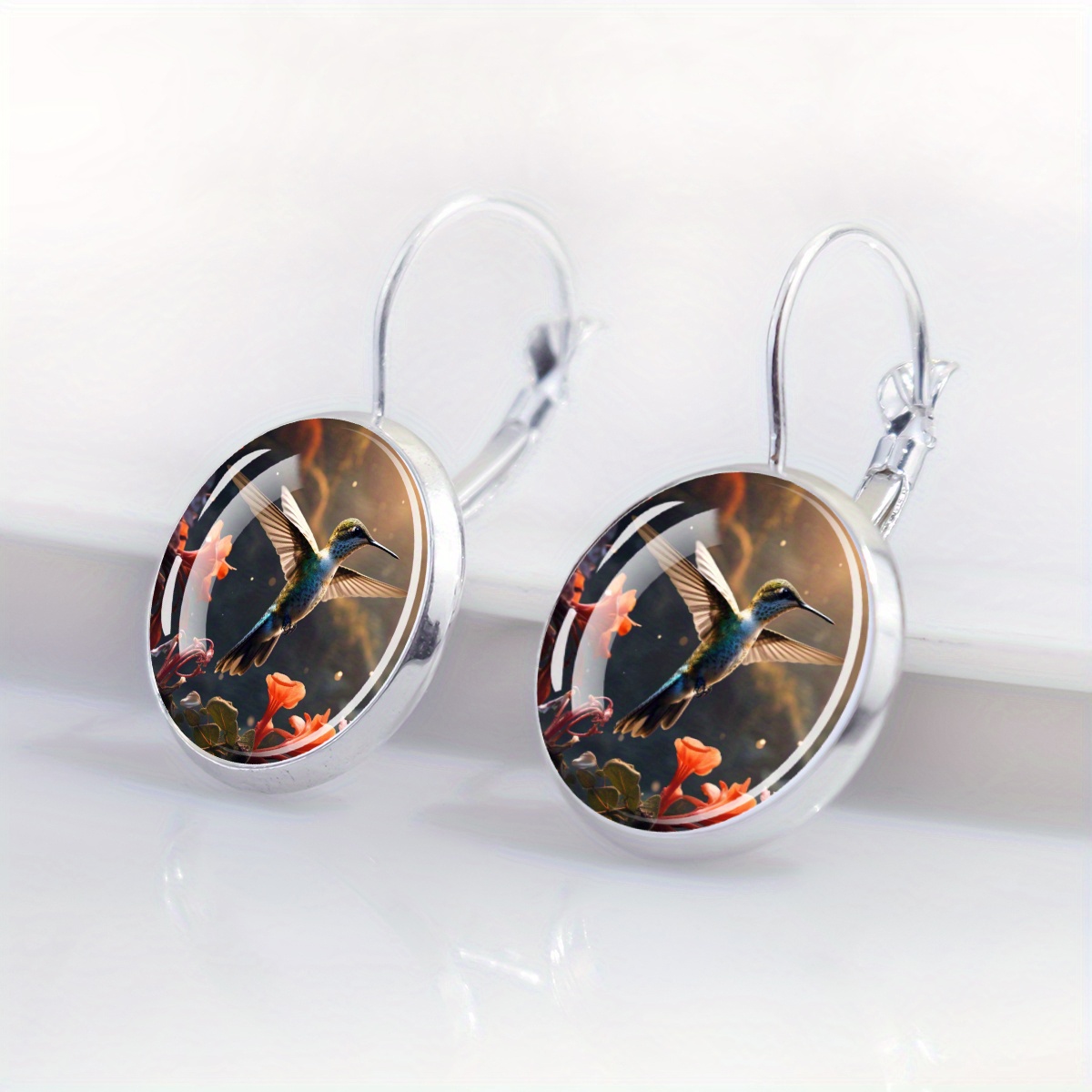 Rustic-Style Hummingbird Theme Earrings